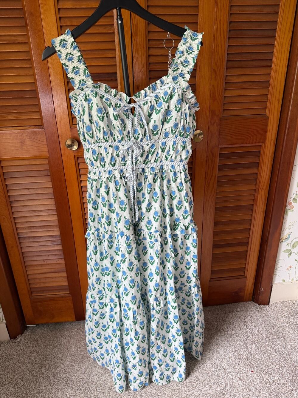 Entro White Green Floral Print Maxi Dress Size Medium
